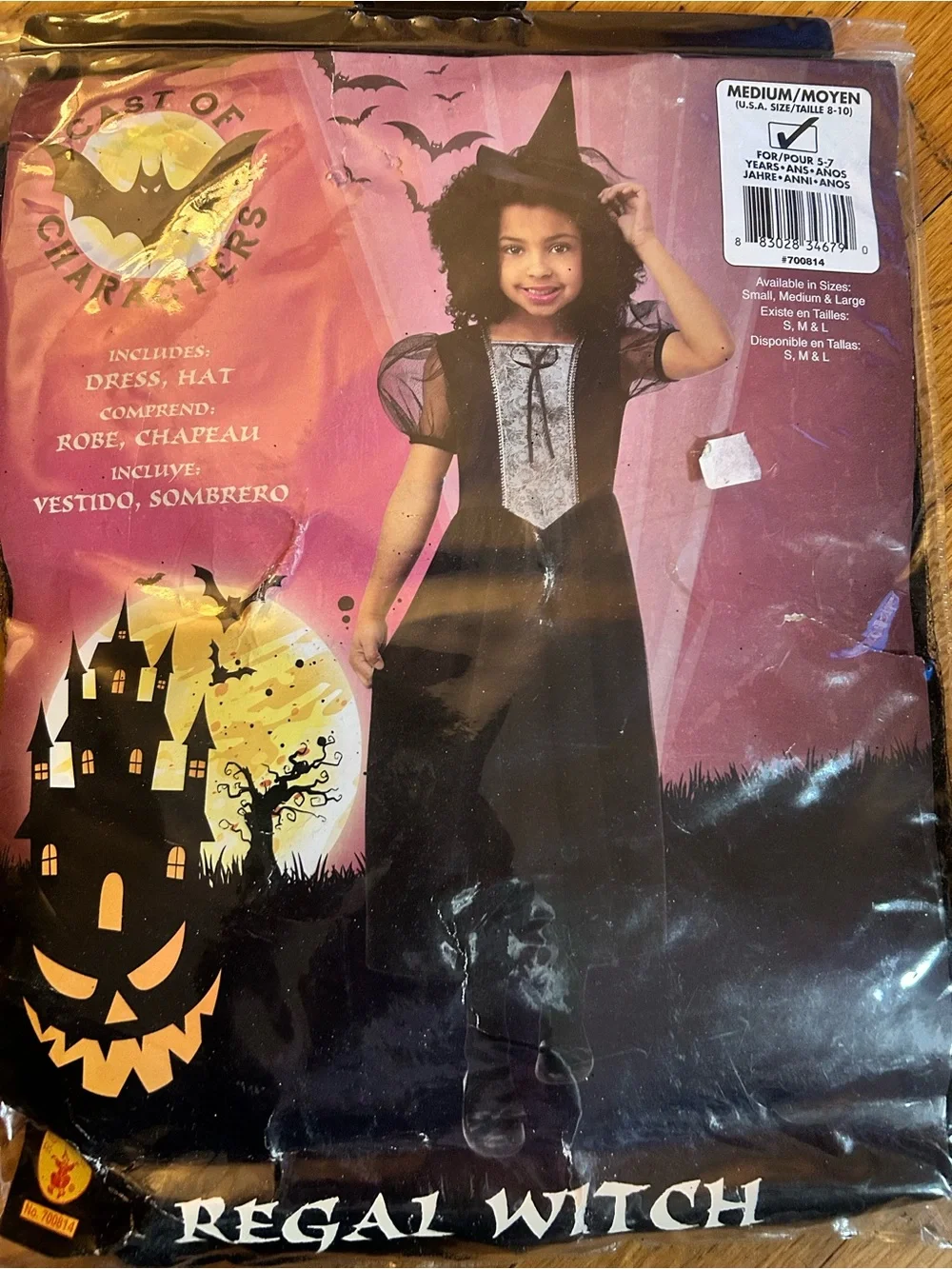 Little Regal Witch Kids Costume, Child Size Medium 8-10, a cute dress & hat